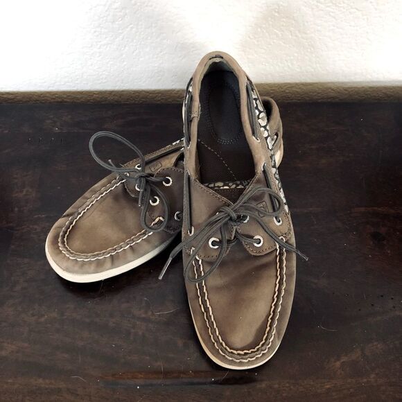 Sperry Cheetah Leopard Gray Boat Shoes 8 - Picture 2 of 7